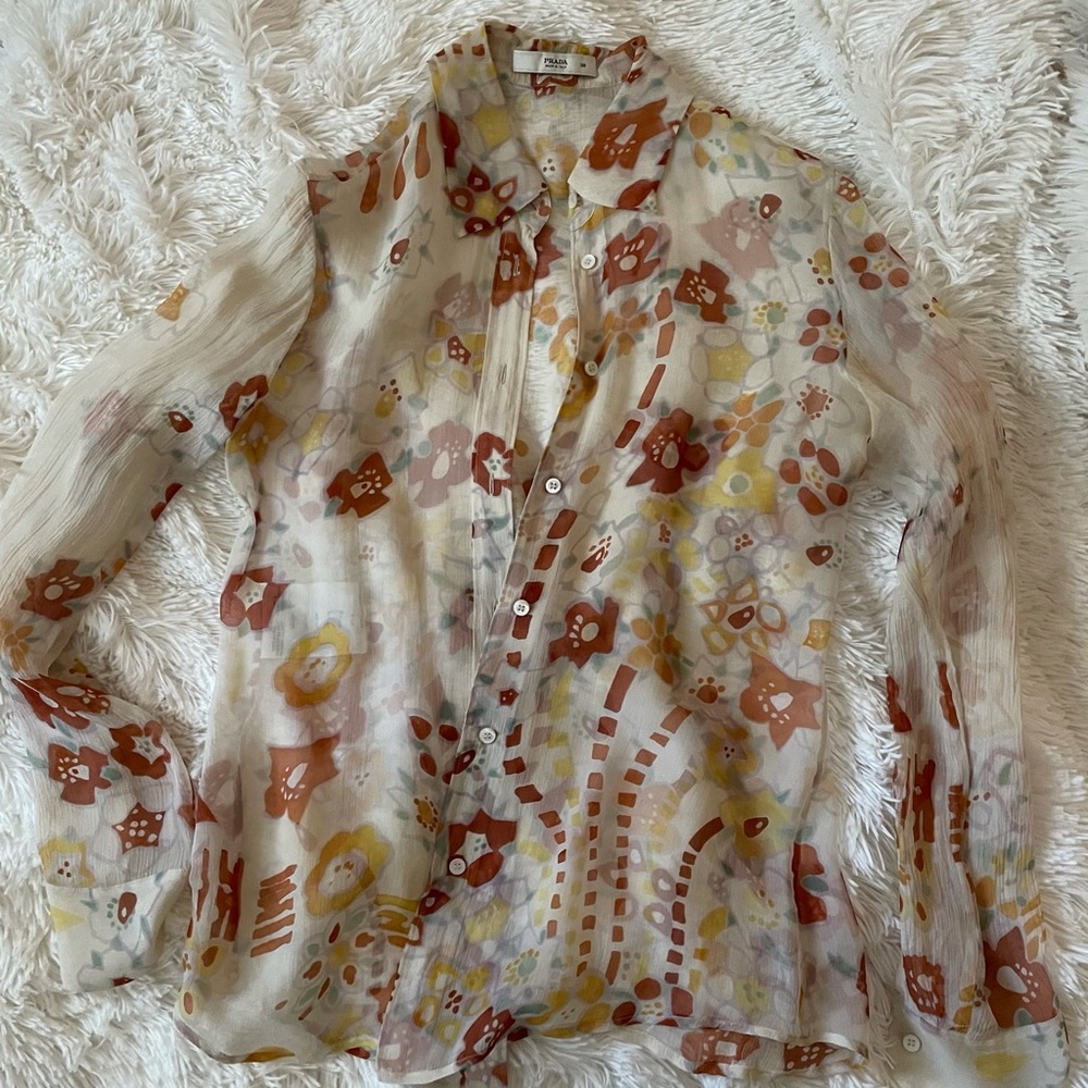 Prada floral silk button up blouse, size 38